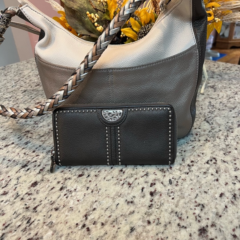 Brighton Two-Tone Shoulder Bag with Heart Charm and matching wallet.